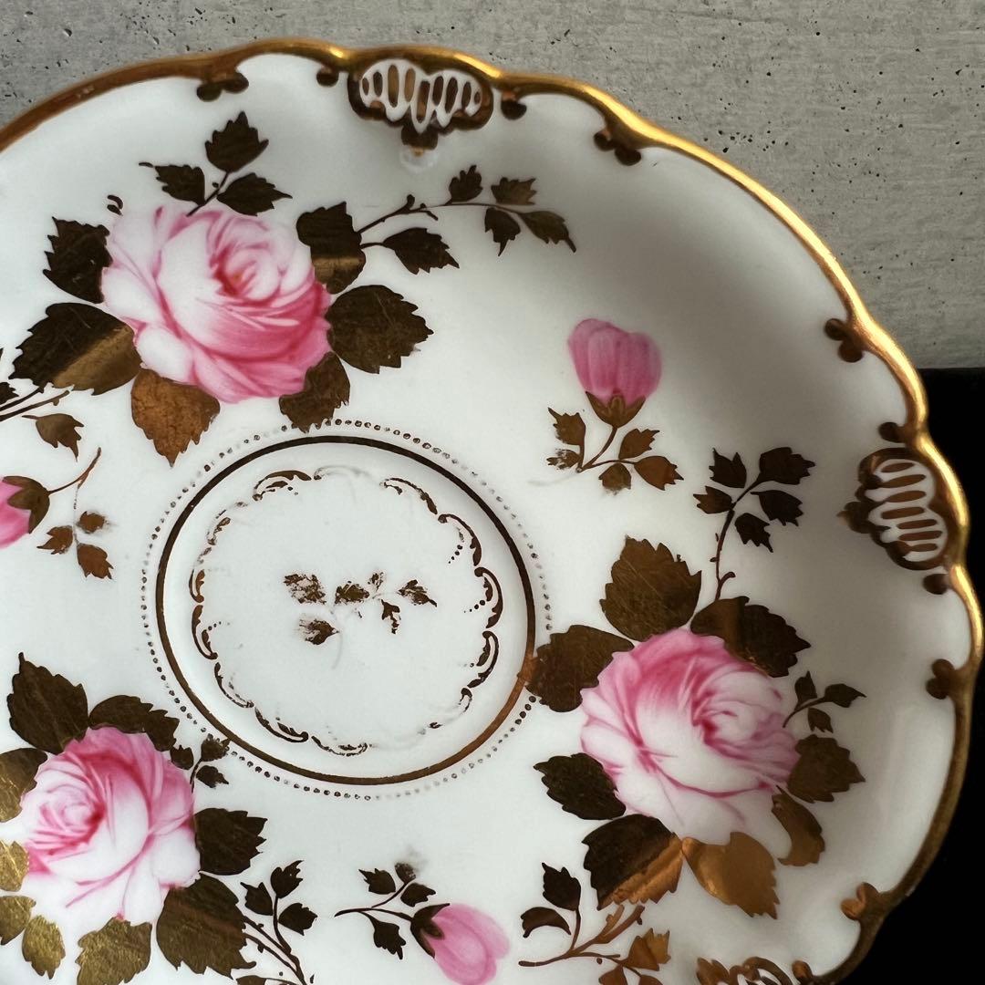 ロイヤルクラウンダービー 金彩とピンクのバラ絵 モカカップ＆ソーサー