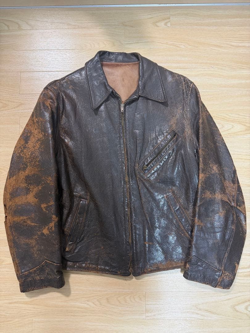 【Vintage】50s レザースポーツジャケット 襤褸 レザースポジャケ 激渋