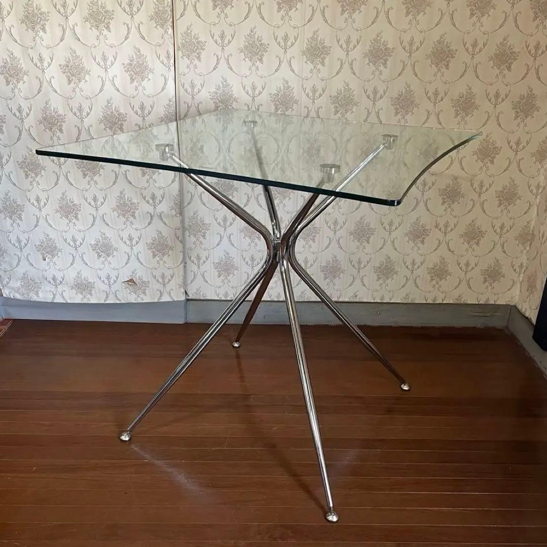 【アンティーク】アイアンフレーム ガラステーブル インダストリアル メタル 男前