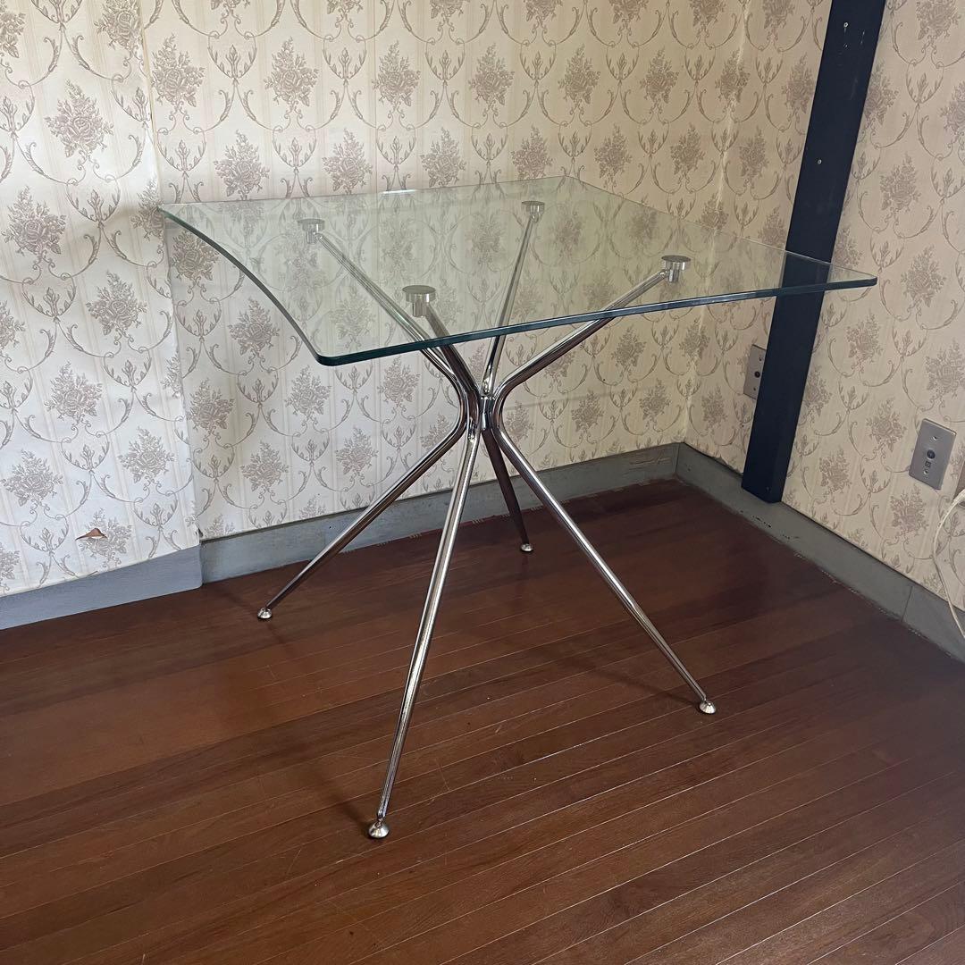 【アンティーク】アイアンフレーム ガラステーブル インダストリアル メタル 男前