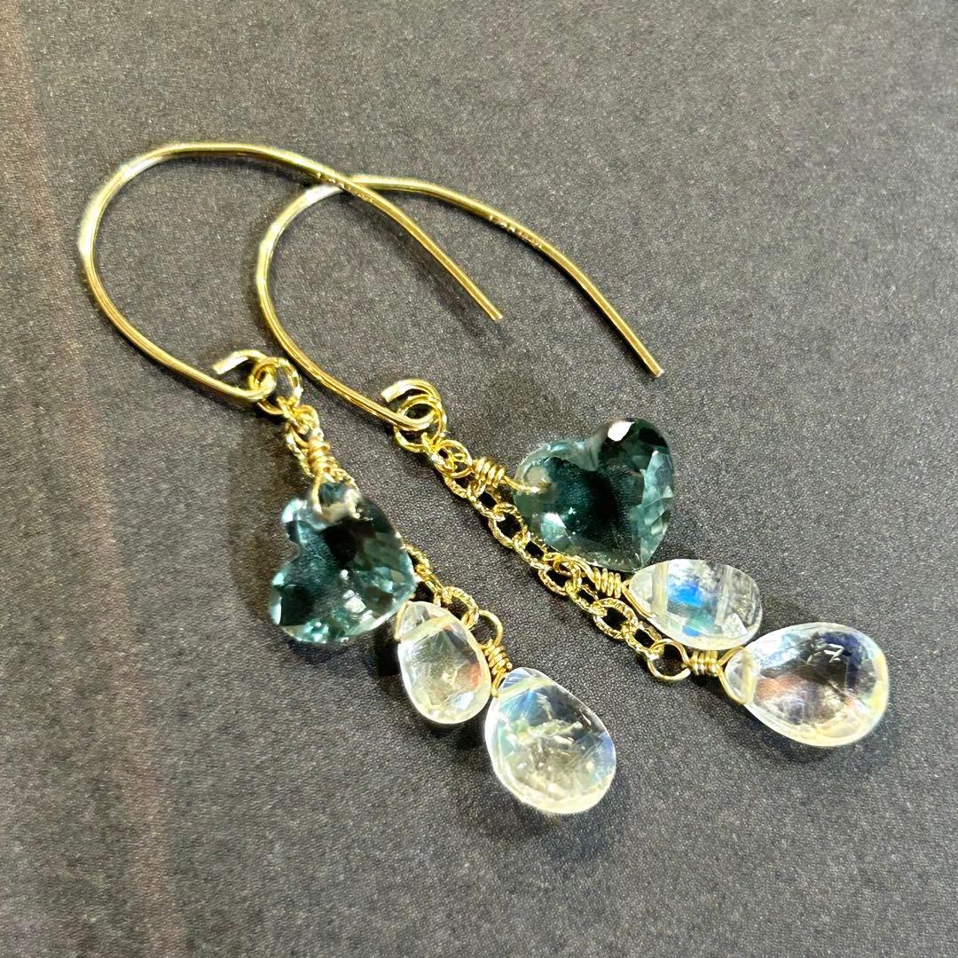 専用✳︎超高品質✳︎フローライト　ファセットハート　14kgf　天然石イヤリング