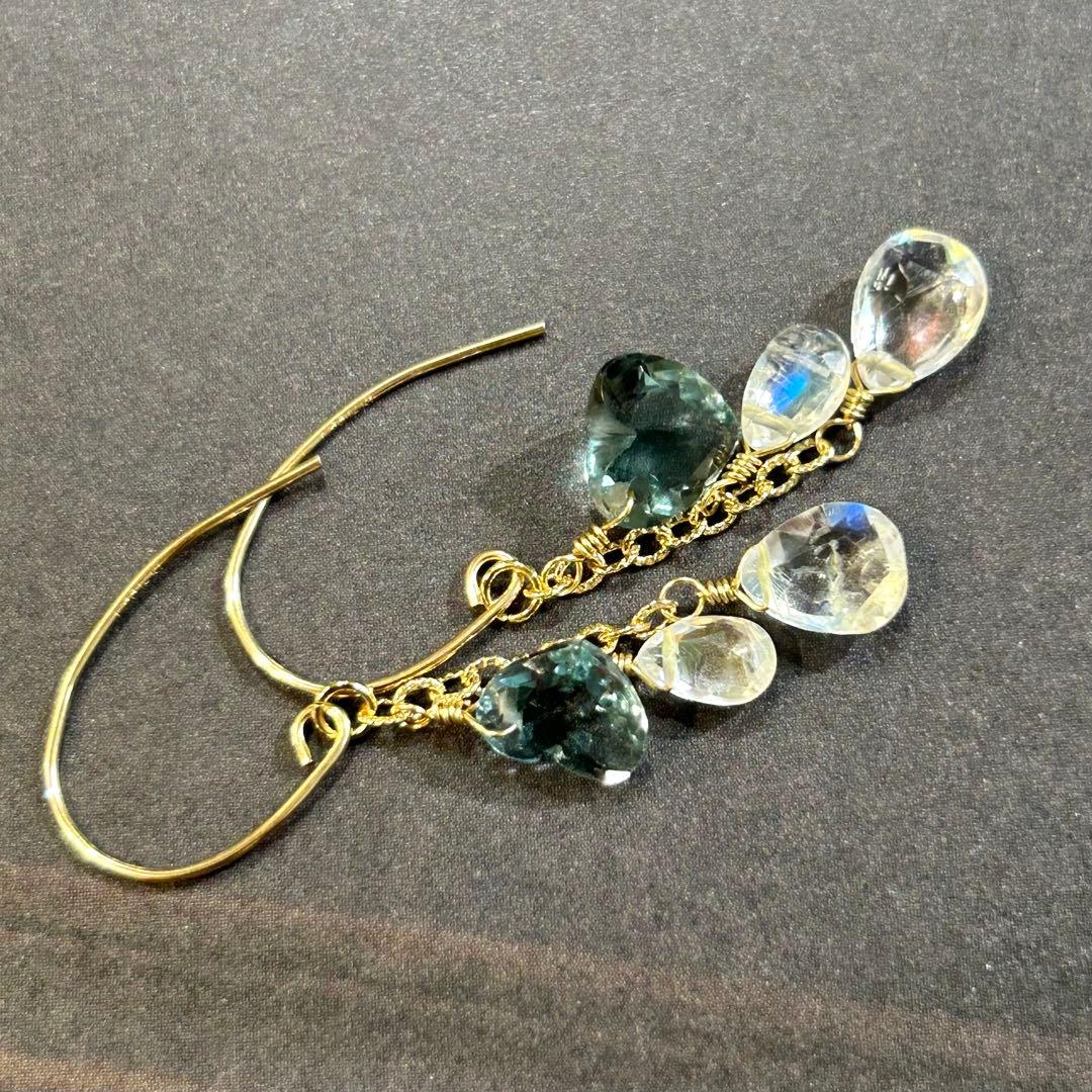 専用✳︎超高品質✳︎フローライト　ファセットハート　14kgf　天然石イヤリング