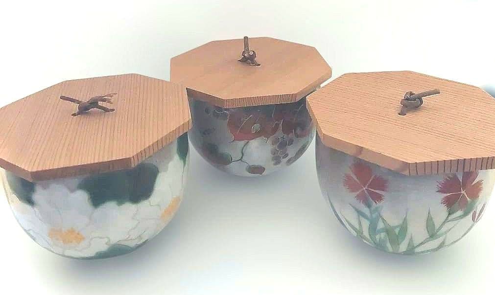 【土渕陶あん】蓋付き　小鉢　山葡萄　撫子　芙蓉