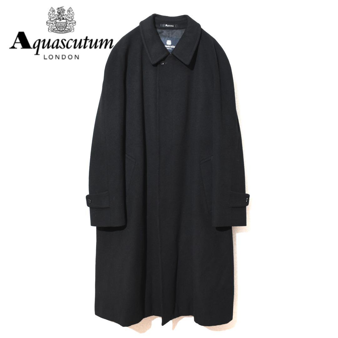 【Aquascutum/アクアスキュータム】カシミヤ混ステンカラーコート　黒　M