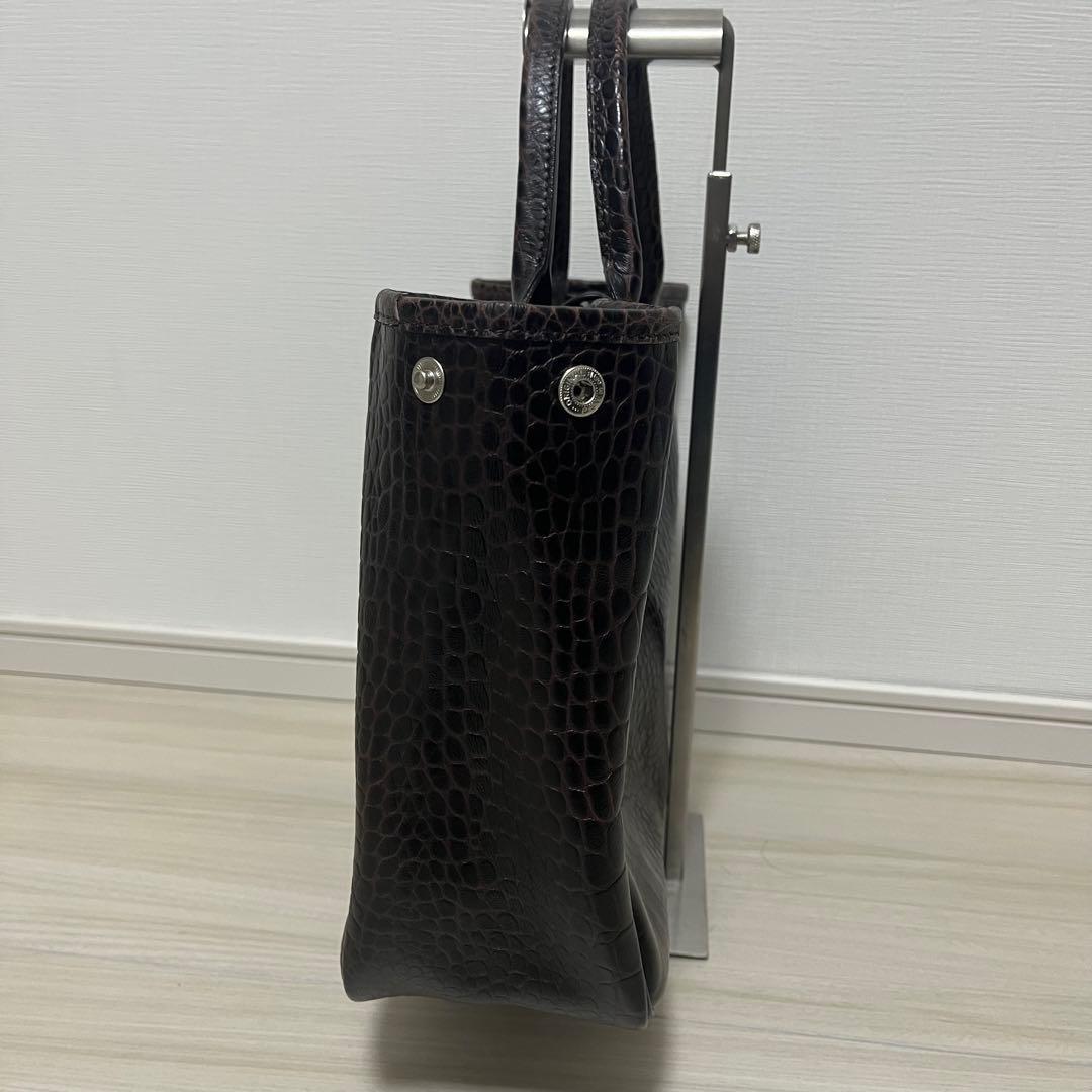 美品　Longchamp　レザートートバッグ　ロゾ　クロコ型押し　ブラウン