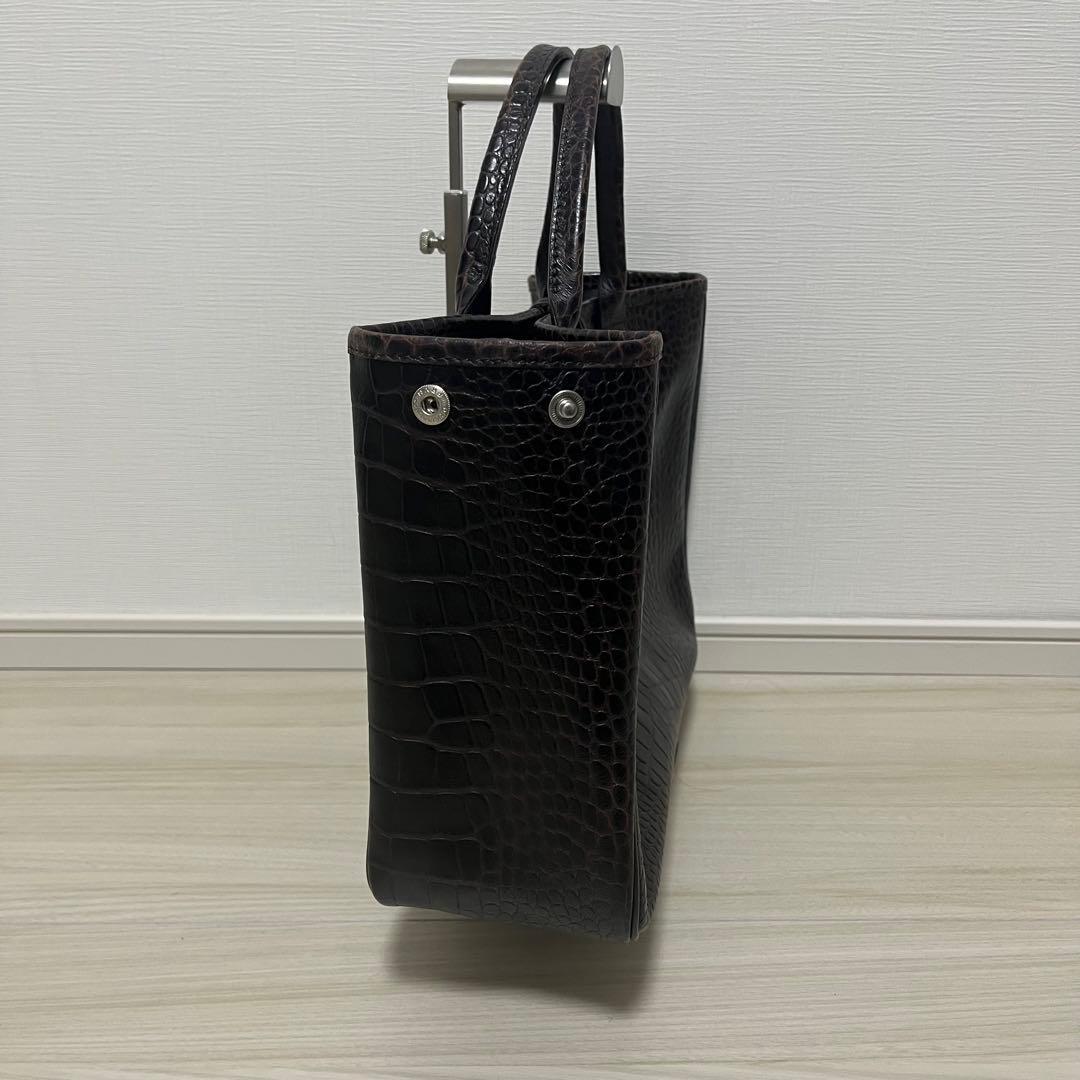 美品　Longchamp　レザートートバッグ　ロゾ　クロコ型押し　ブラウン