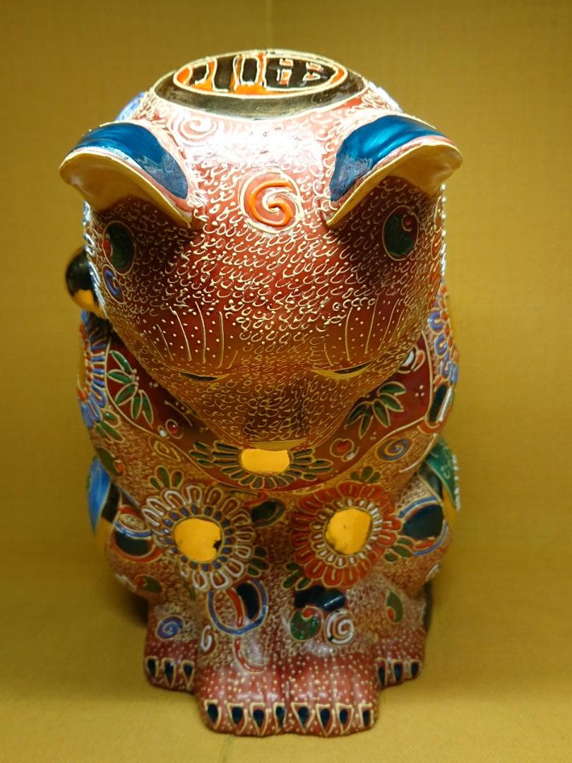 【美品】骨董　猫　陶器　九谷焼　置物　インテリア　工芸品　美術品　A2745