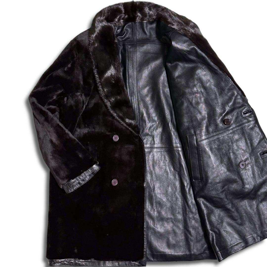 【とち さん】ミンク×レザー ダブルコート リバーシブル 本毛皮 本革 メンズ