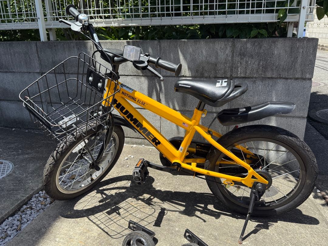 HUMMER 幼児用自転車 イエロー 前カゴ、補助輪付き