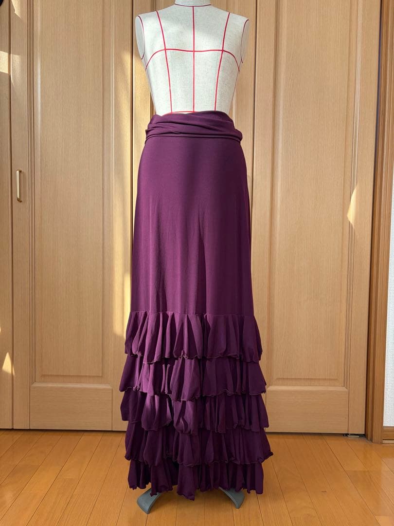 【スペイン製 フラメンコ ファルダ】5段フリル付きハイウエストストレッチスカート