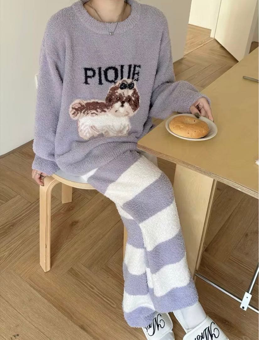 新品！ジェラピケお好きな方に！シーズーのプルオーバーふわもこ上下セットブルー