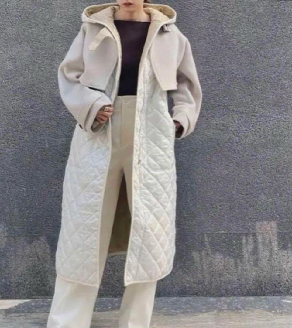 美品「casafline カーサフライン 」ウールキルティング異素材フードコート