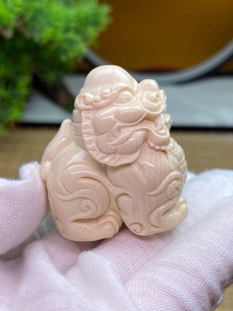 天然マンモス牙精巧な手作り彫刻金運を招く貔貅置物
