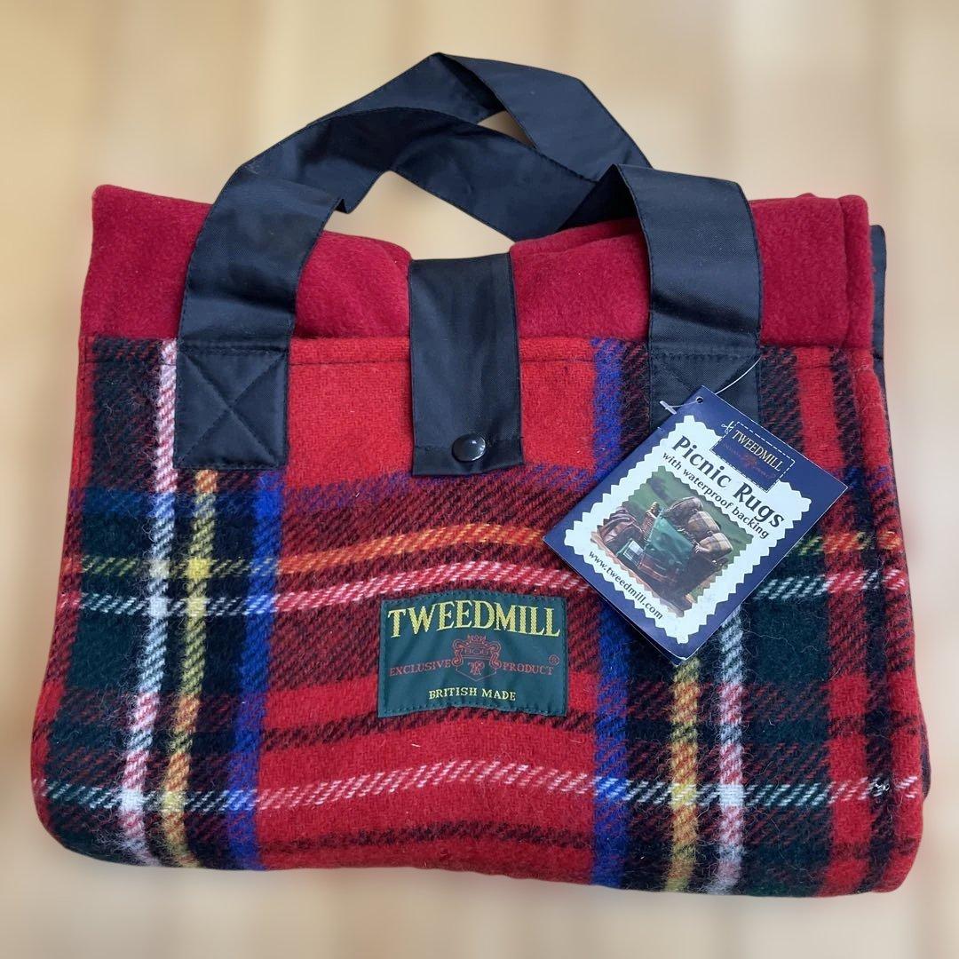 ツイードミルフリース✕チェックウールバッグ型防水ピクニックラグ137x137cm