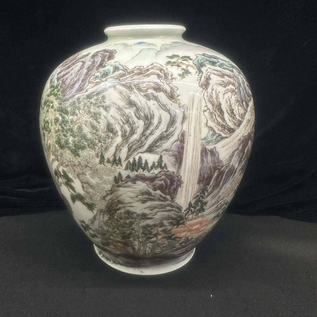 希少！肥前國有田 美術特製　金石製　色絵 山水図