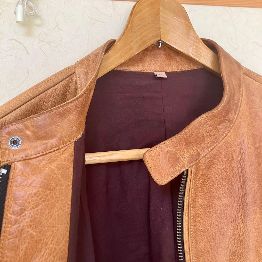 ★AVIREXFLY 本革 メンズ キャメル シングルライダースジャケットXL