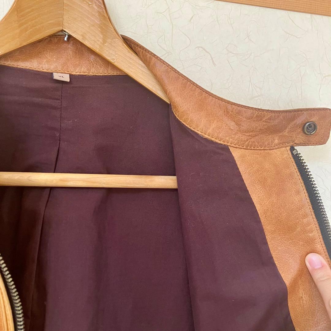 ★AVIREXFLY 本革 メンズ キャメル シングルライダースジャケットXL