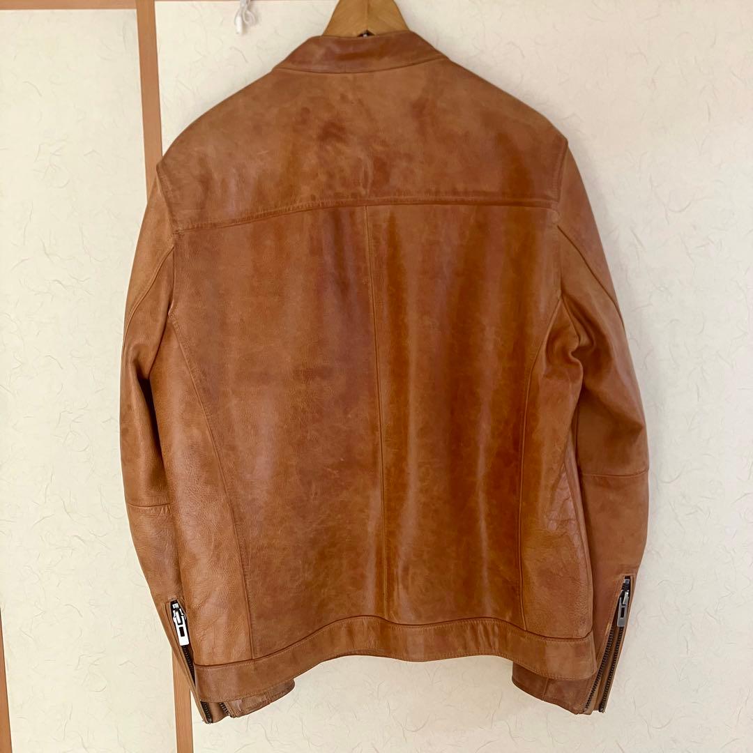 ★AVIREXFLY 本革 メンズ キャメル シングルライダースジャケットXL