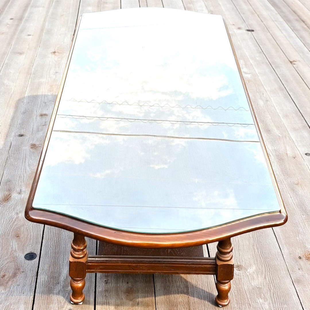 希少❣️送料無料✨飛騨産業 ガラス天板ローテーブル 無垢材 ヴィンテージ 高級家具
