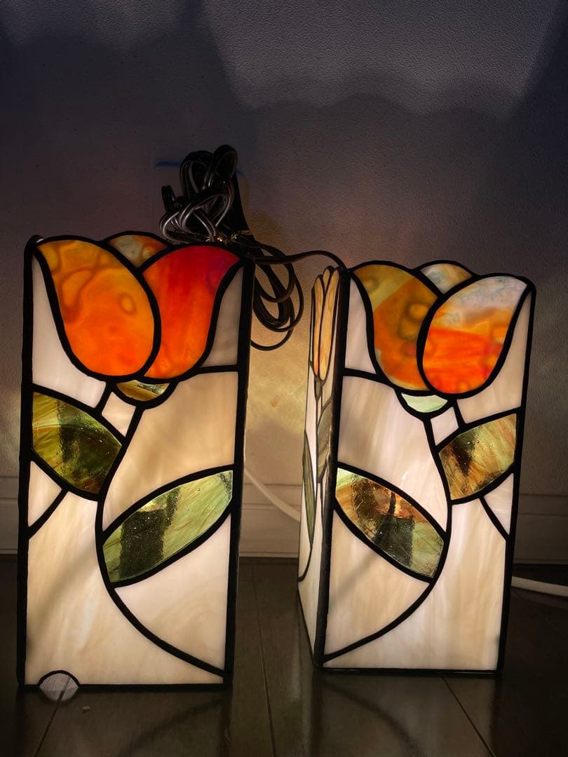 国産ガラス／スタンドグラス　スタンドライト　2体セット