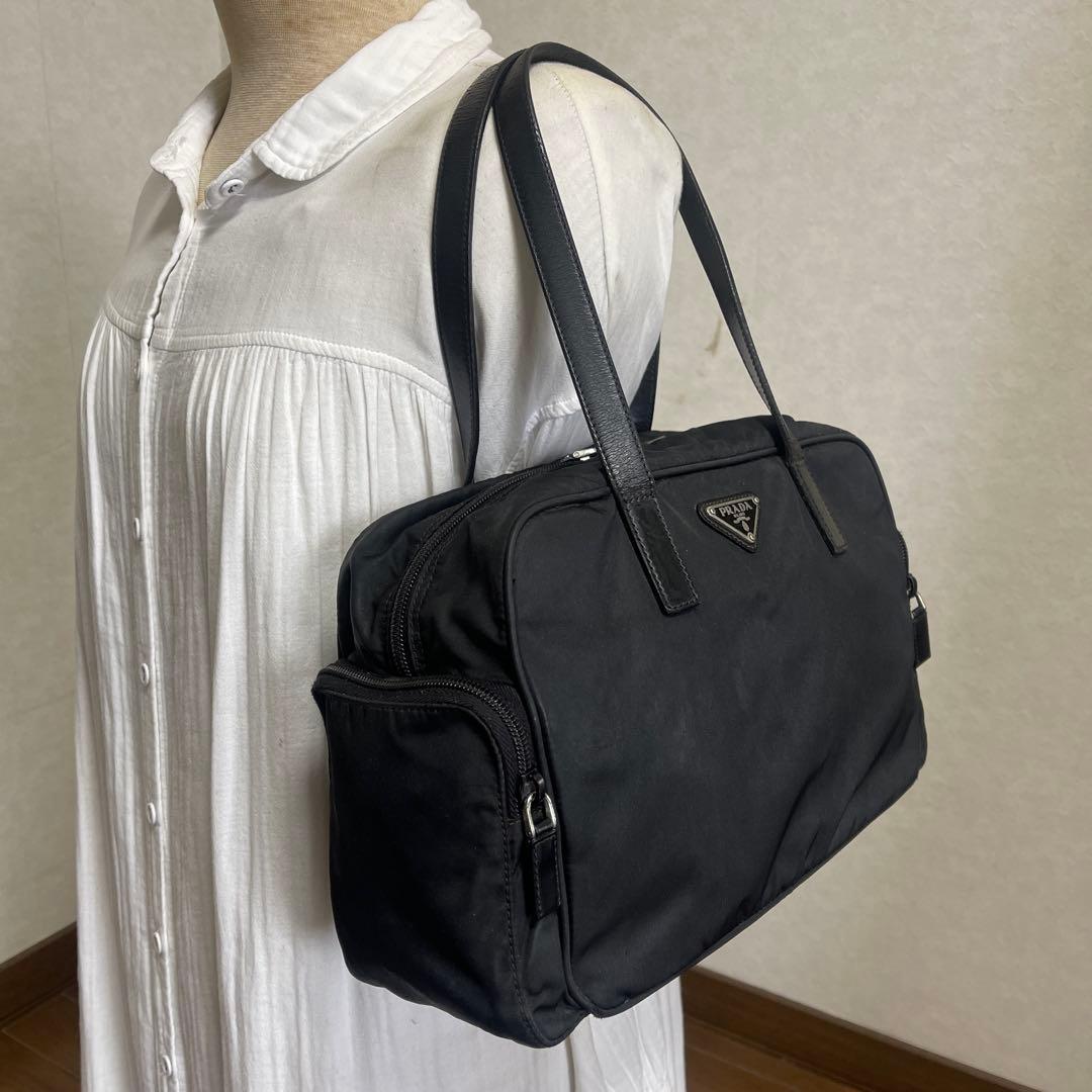 ◇ PRADA プラダ トートバッグ ナイロン×レザー ブラック ◇