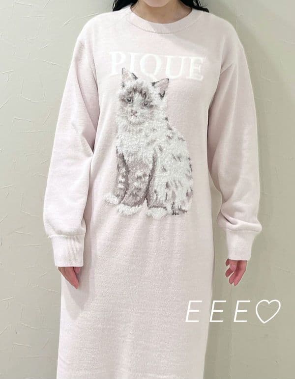 正規品♡新品 ジェラートピケ キャットジャガードワンピース ピンク
