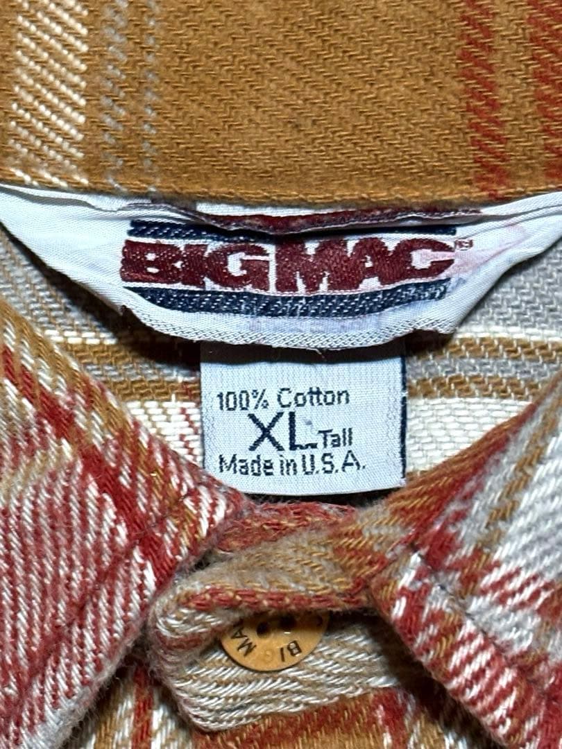BIG MAC 長袖ネルシャツ XL Tallサイズ　赤紫　グレー　ベージュ色