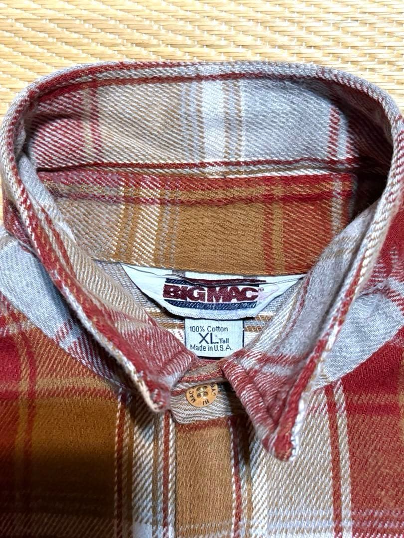 BIG MAC 長袖ネルシャツ XL Tallサイズ　赤紫　グレー　ベージュ色