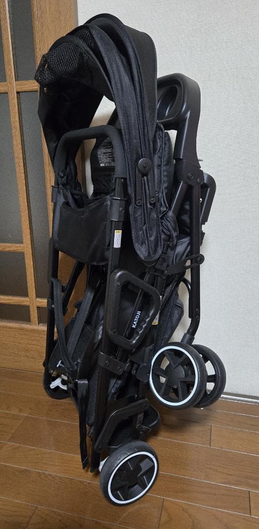 【美品】カトージ　2人でゴー 縦型 スリム 2人乗り 人気ベビーカー　ブラック