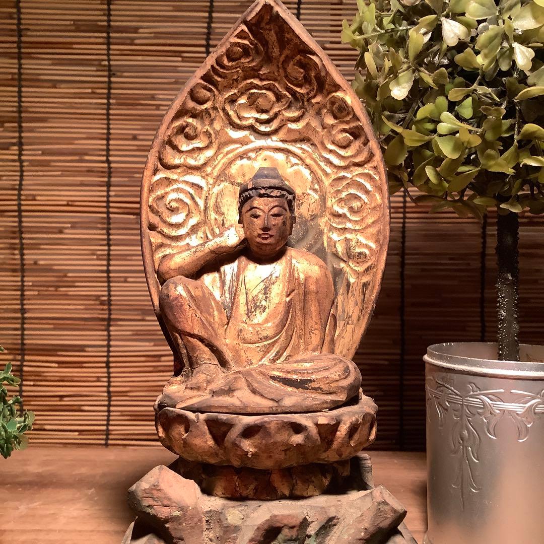 江戸初期・救世菩薩「如意輪観世音菩薩」七観音一尊・如意宝珠・金彩木彫