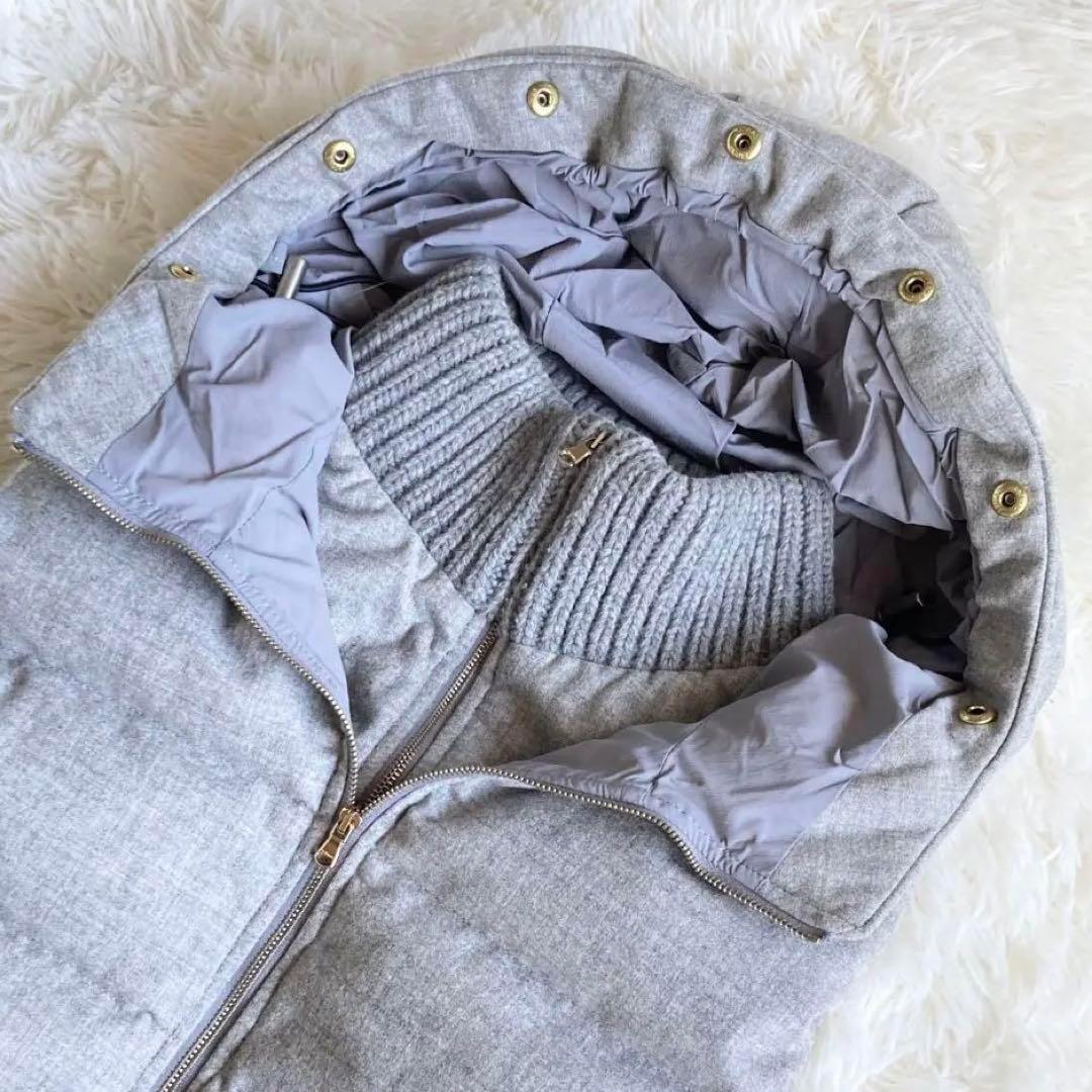 タトラス ダウンベスト ファー フード カシミヤ 金具ゴールド グレー