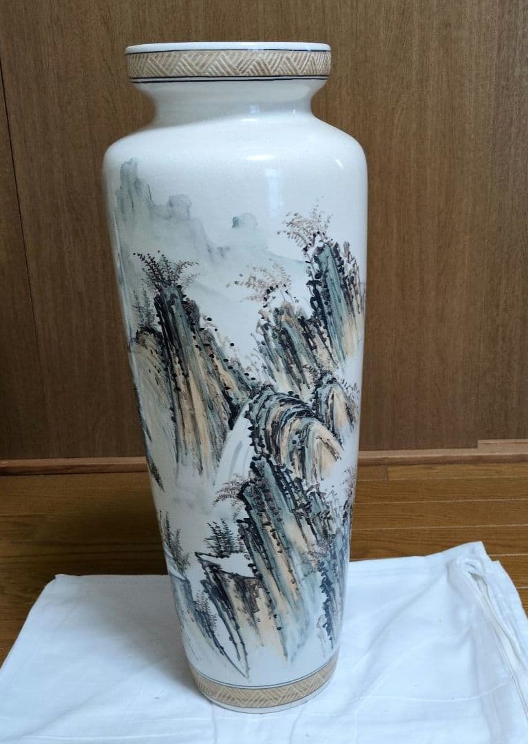 大型 花瓶 山水画 飾壺 高さ約59.5cm 和陶器 陶磁器 床の間 インテリア
