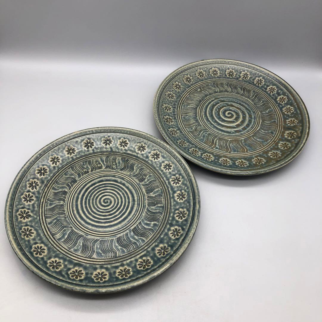 美濃焼寿山三島模様陶器お皿プレート24cm渦巻き&お花柄岐阜伝統工芸食器