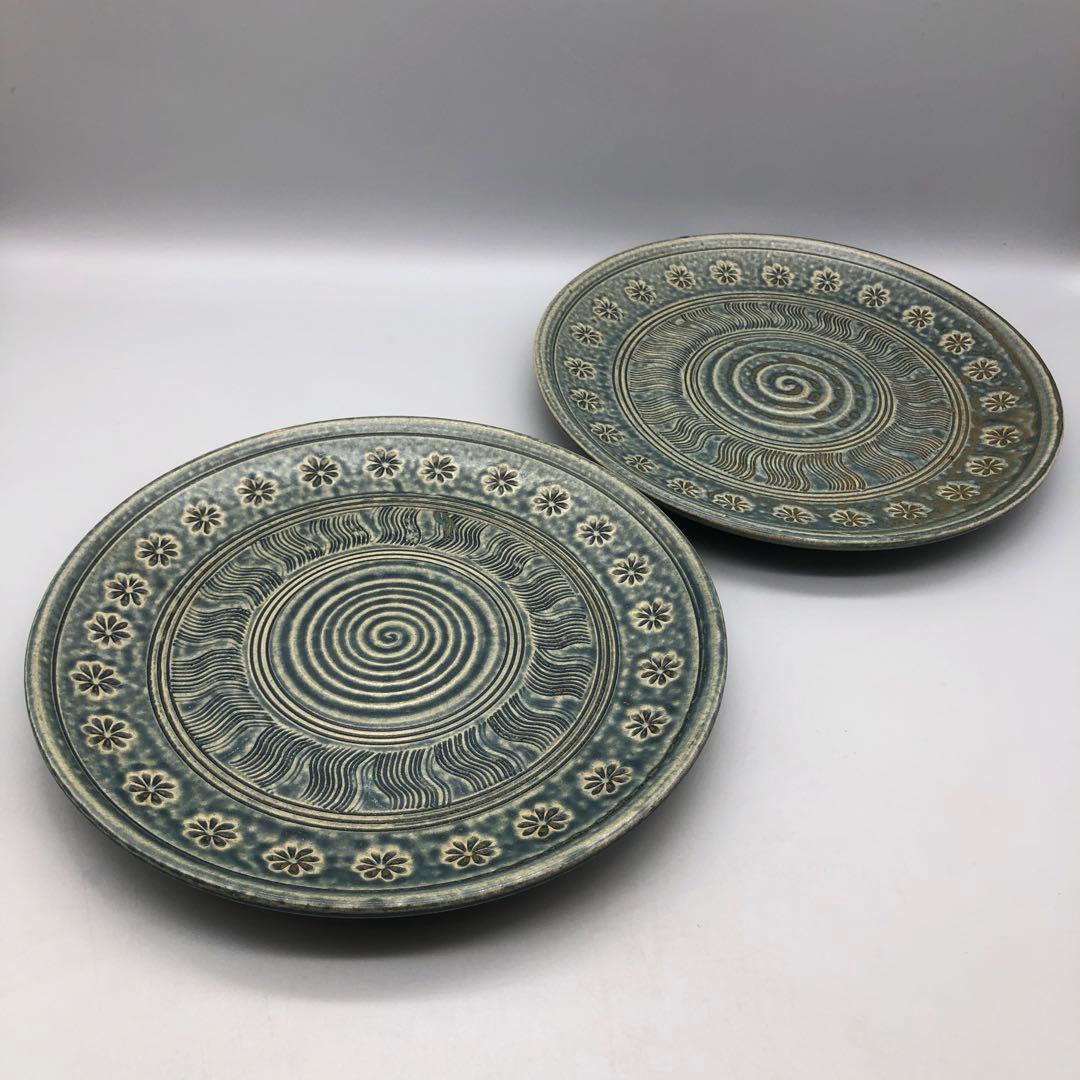 美濃焼寿山三島模様陶器お皿プレート24cm渦巻き&お花柄岐阜伝統工芸食器