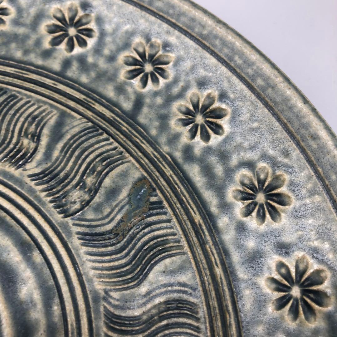 美濃焼寿山三島模様陶器お皿プレート24cm渦巻き&お花柄岐阜伝統工芸食器