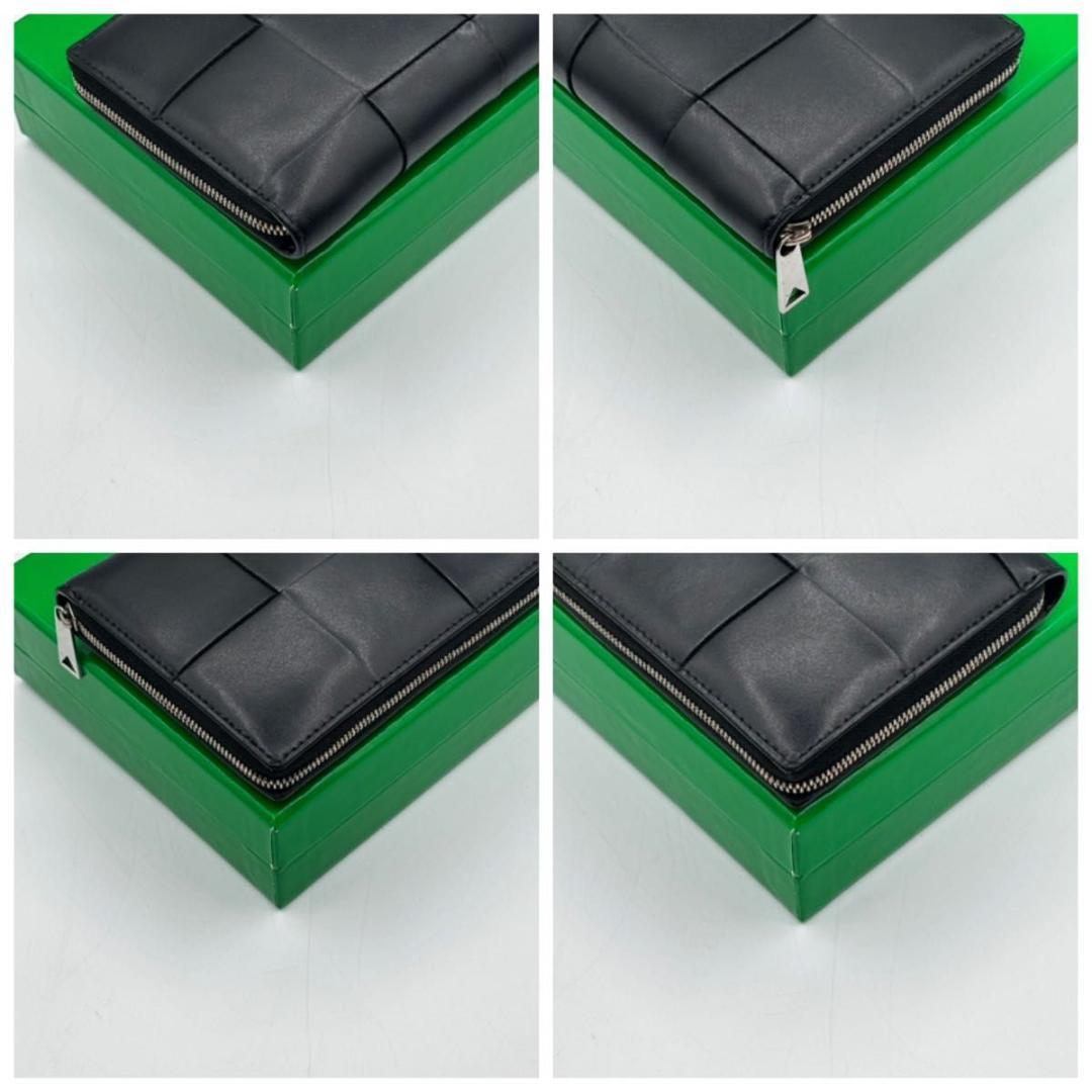 極美品 IC ボッテガヴェネタ カセット ラウンドファスナー 長財布 黒 レザー