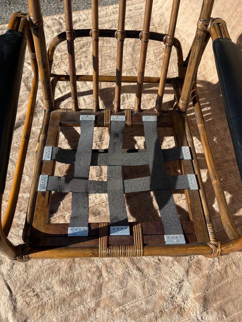 【アンティーク】① 籐 ラタン 座椅子 アームチェア クッションチェア 古民家