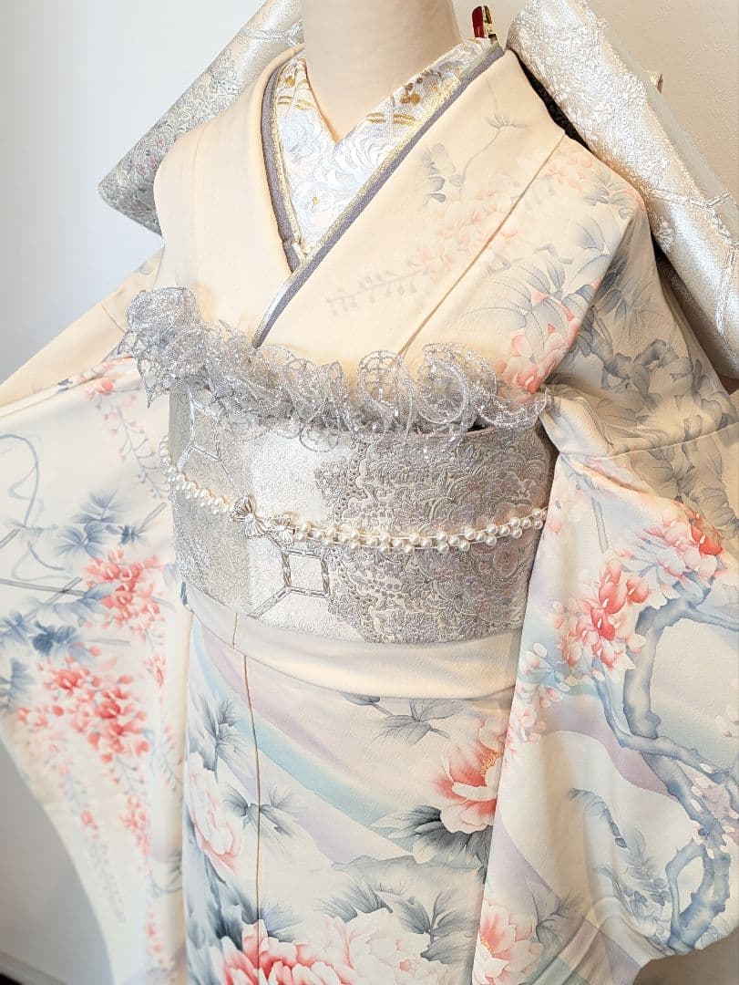 Rainbow 振袖フルセット 身丈172裄65 手描き 白系 成人式