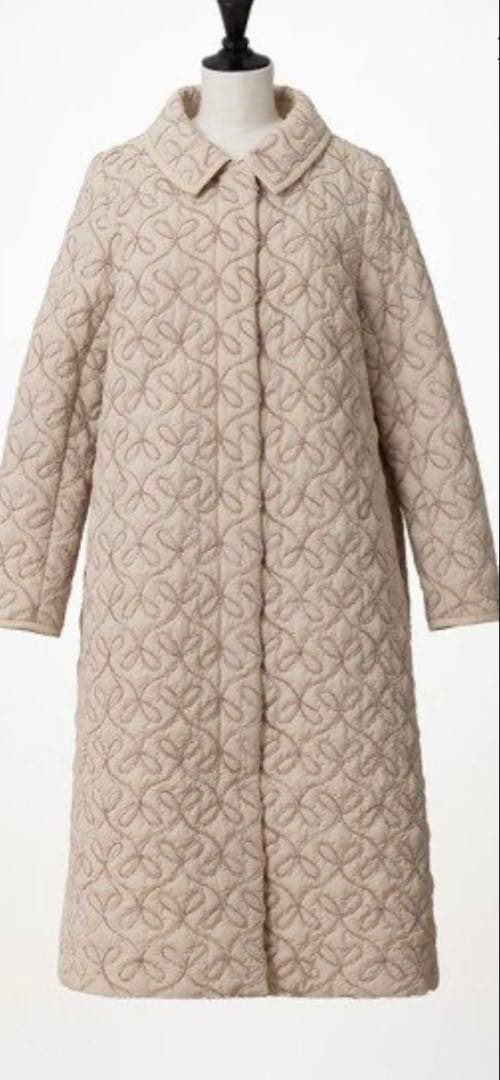 モールリボン刺繍キルトステンカラーコートベージュ