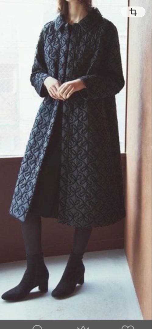 モールリボン刺繍キルトステンカラーコートベージュ