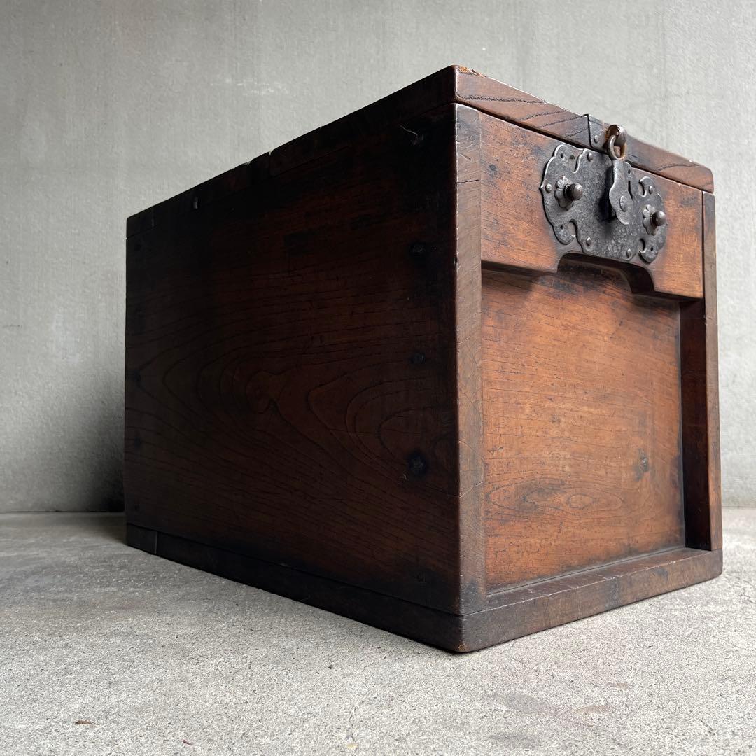 銭箱 銭函 小引出 時代金具 日本製 江戸時代 明治時代 古道具 欅