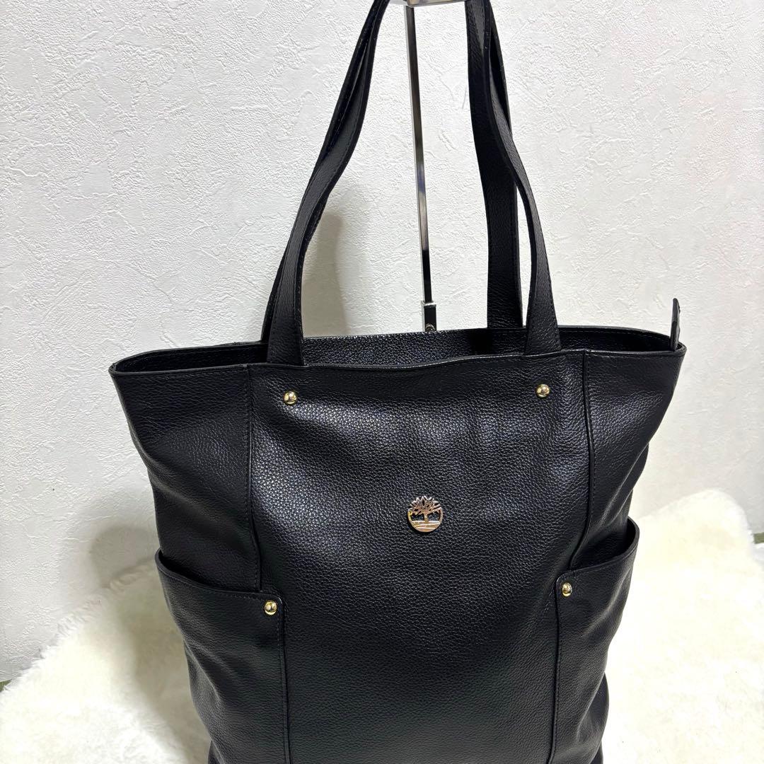 【希少】ティンバーランド　トートバッグ　レザー　ブラック　シボ革　肩掛け