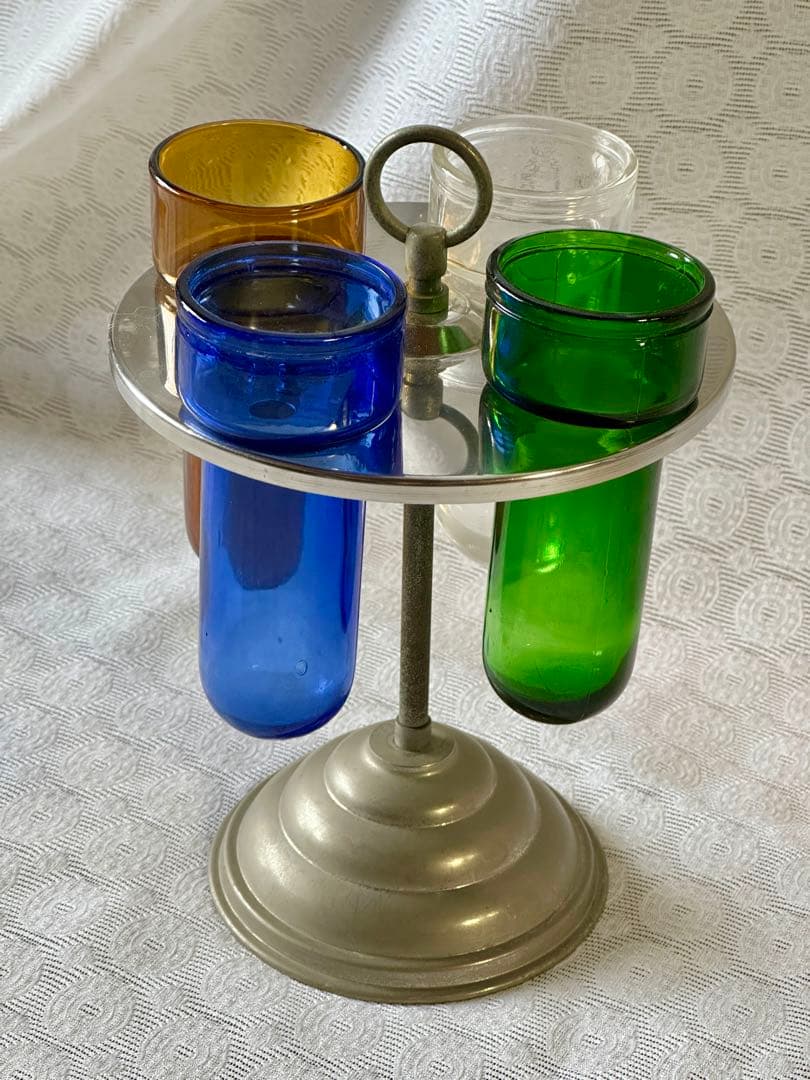 昭和レトロ ガラス 回転式 シカン瓶スタンド 4色　アンティーク器具スタンド