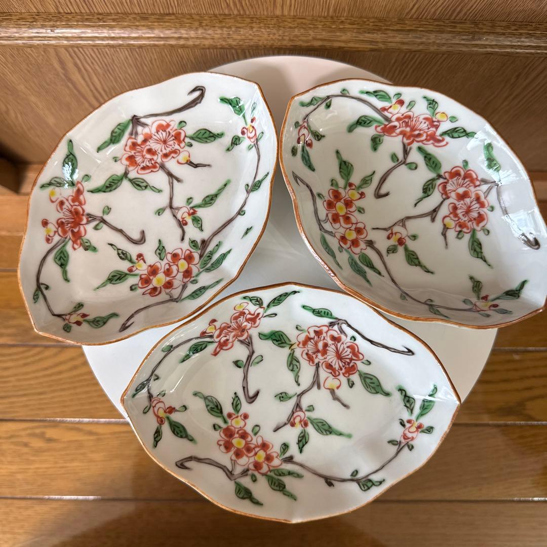 ⭐️九谷焼⭐️正木春蔵❤️色絵花折枝文菱形向付《小皿・向付16.0cm》 3枚セット