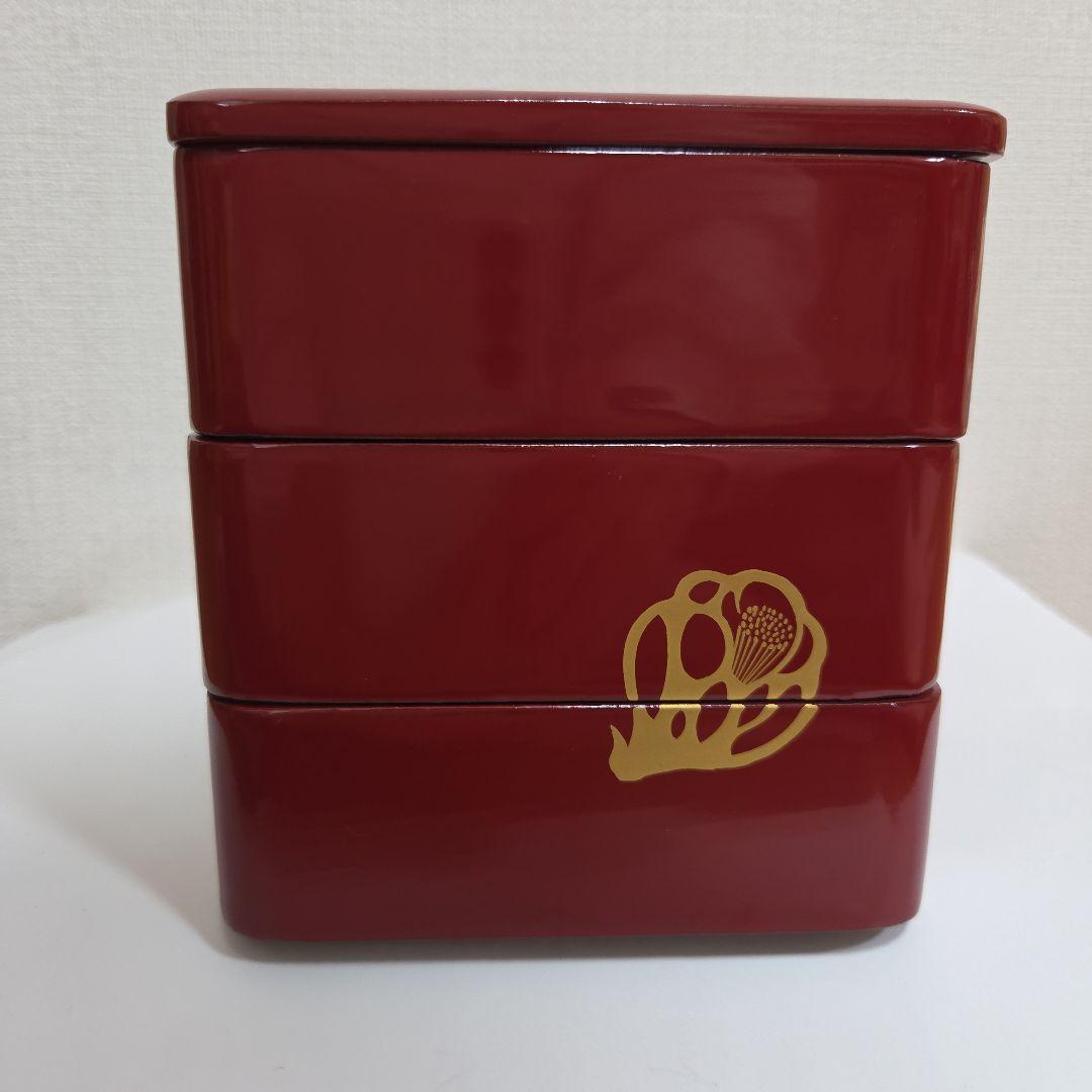 川連漆器　三段お重(姫重)　椿柄