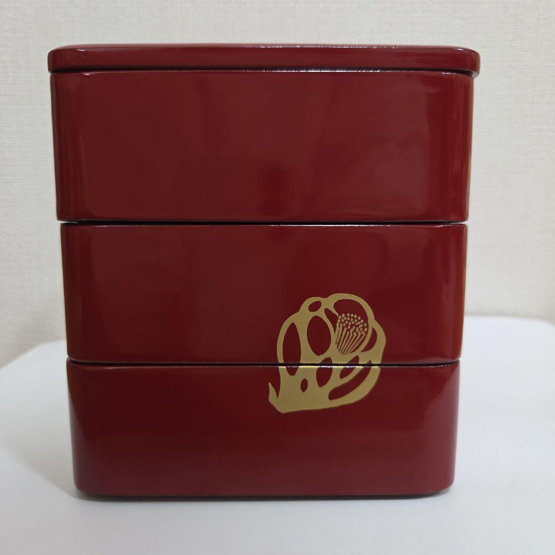 川連漆器　三段お重(姫重)　椿柄