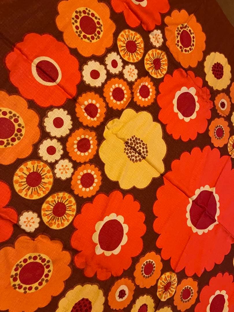 ◆【ヴィンテージ布・イタリア蚤の市購入】レトロフラワー柄ファブリック◆レア