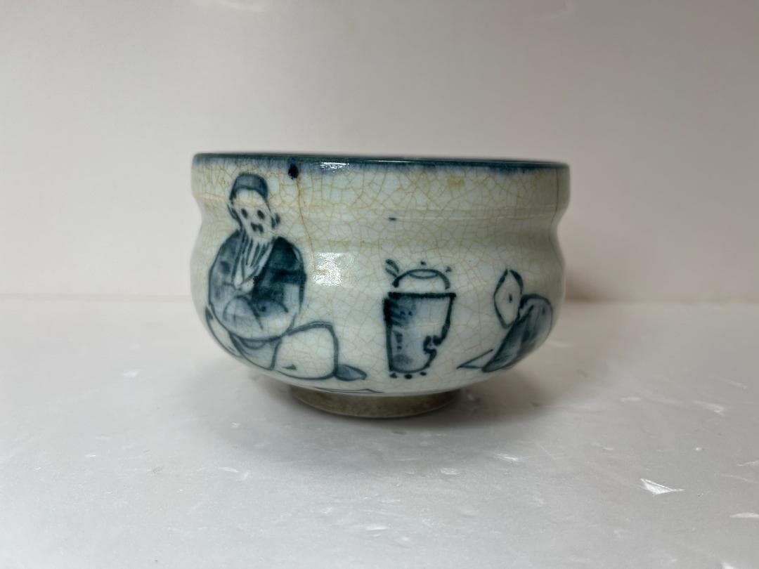 骨董　膳所焼　安南　茶碗　賢人絵　茶道具