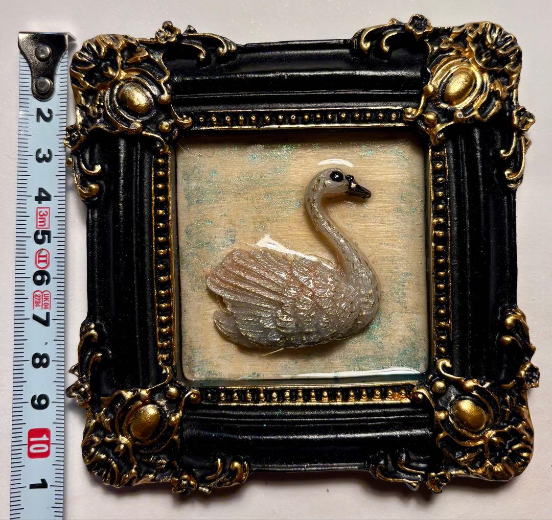【3点セット】3Dフレームアート 白鳥と花｜立体オブジェ・ハンドメイド・一点物