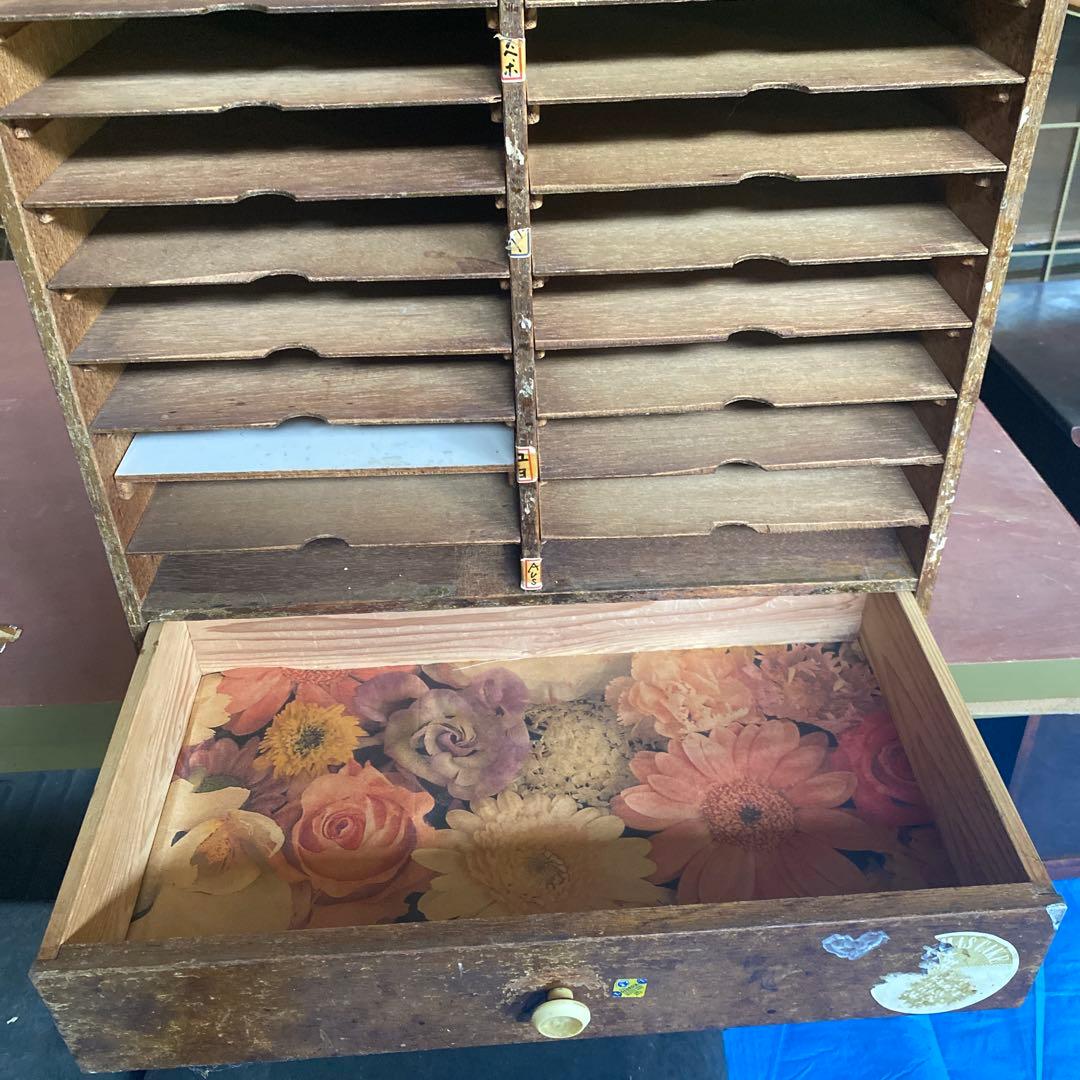 昭和レトロ　カルテ棚　木製 収納ラック 12段 引き出し付き